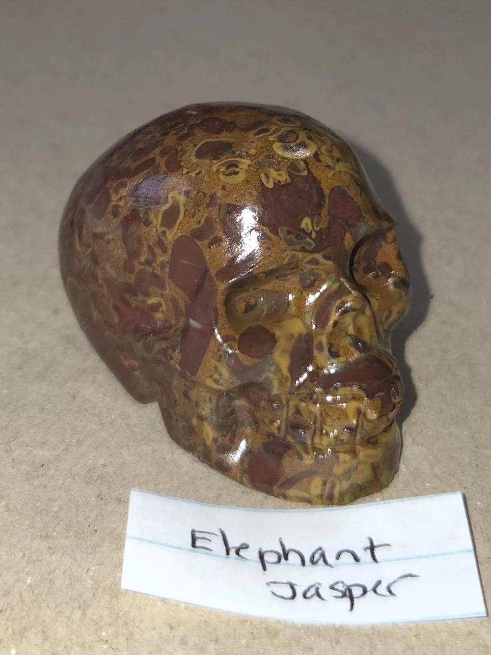 Elephant Jasper Decorative Skull - Brown and Yellow Home Art Sculpture